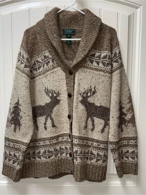 LN WOMENS 2X (bust 50”) LAUREN RALPH LAUREN VINTAGE HAND KNIT 100% WOOL CARDIGAN